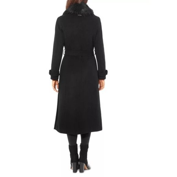 Vince Camuto Faux Fur Trim Belted Wrap Coat - Picture 3 of 8
